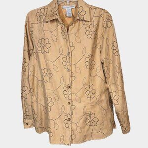Sag Harbor Beige Floral Embroidered Shirt Jacket M Boho Grannycore Vintage Y2K